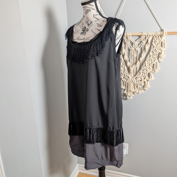 Thakoon Black Fringe Dress Holiday Flapper Chic Party Large Sheath Sleeveless - Picture 3 of 7